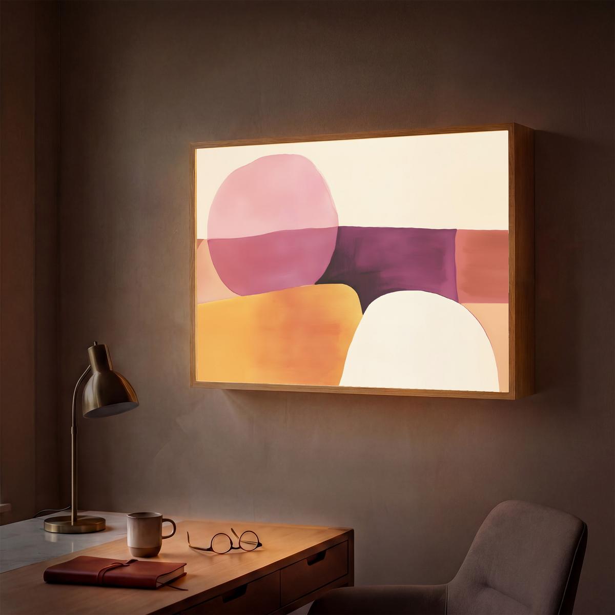 WANDLEUCHTE MIT AKKU Formen - Abstrakt - Farbenfroh 100x70 cm - Rosa, Holzwerkstoff (100/70/8cm) - OnlyWow