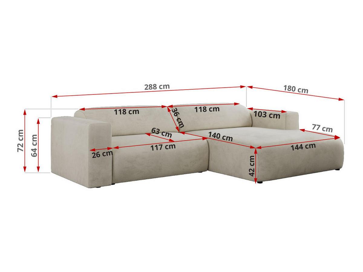 OFERTA WYCOFANA ECKSOFA PASADENA Beige Velvet Links Seite - Beige/Schwarz, Kunststoff/Textil (180/288cm) - MKS