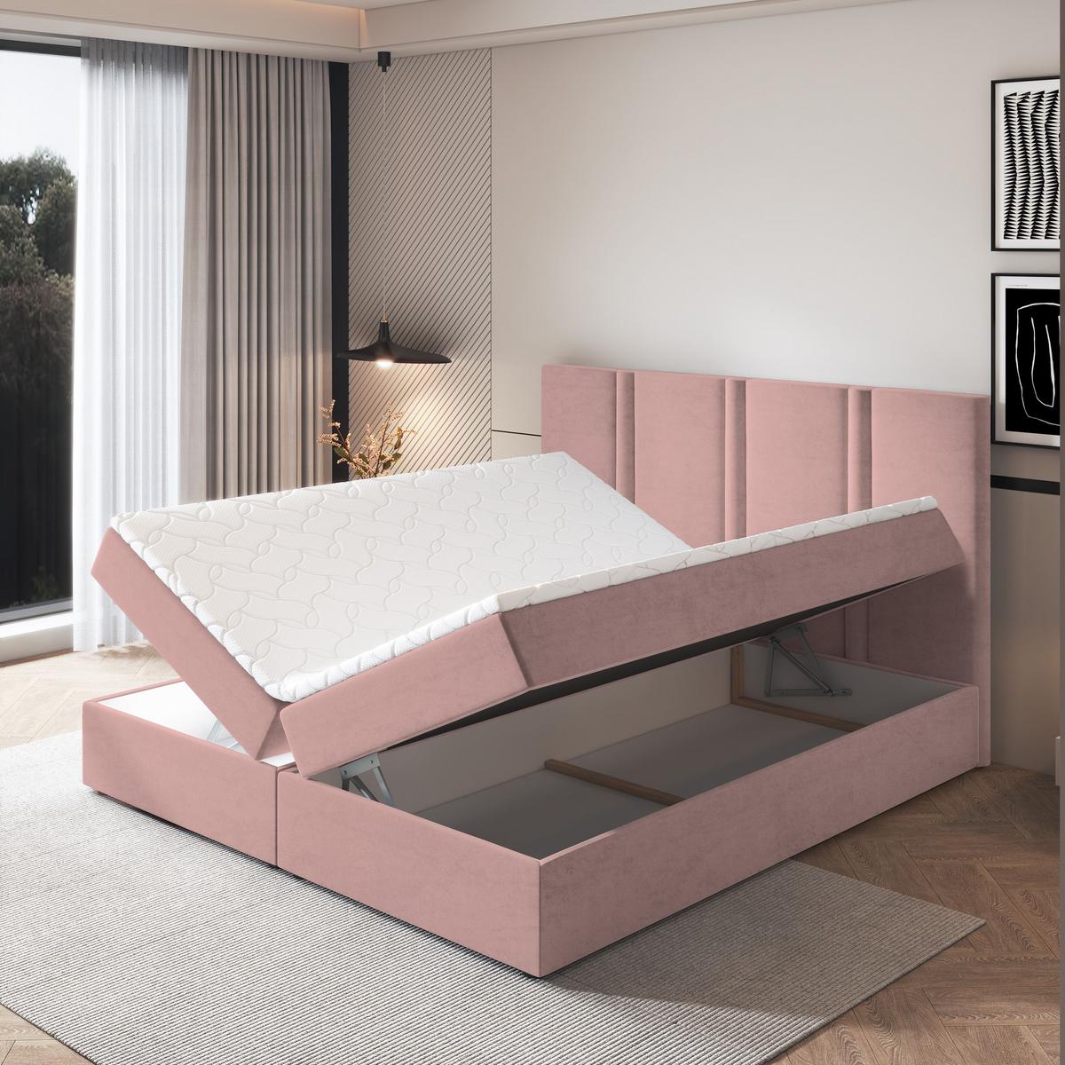 BOXBETT LARIO 140x200 cm mit Matratze und Topper - Rosa - Rosa, Holz (140/200cm) - MASSENO