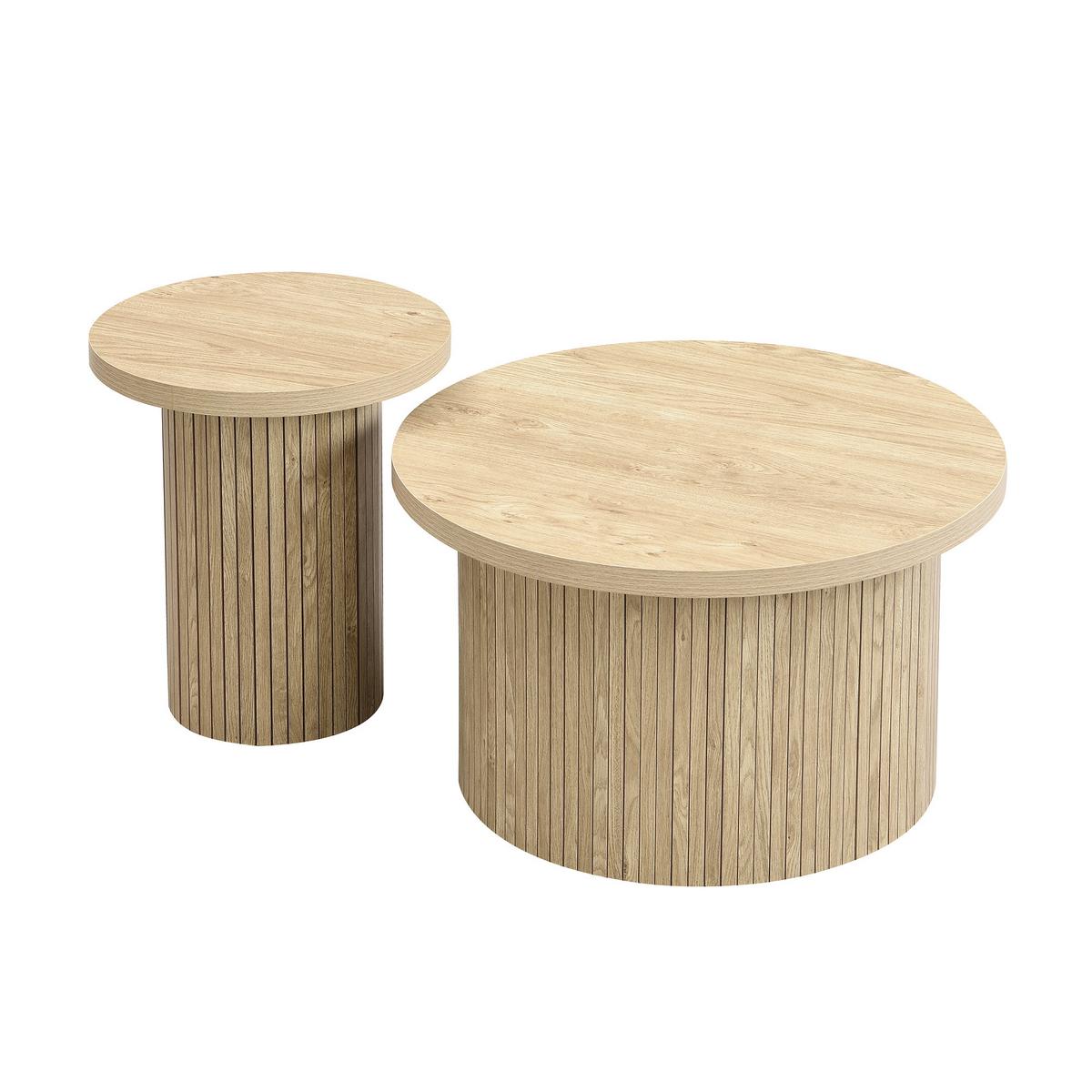 COUCHTISCH-SET 2 teilig in Naturholz-Optik mit Lamellen-Design & Nesting-Funktion - Naturfarben, Holzwerkstoff (66/66/40cm) - Urban Meuble