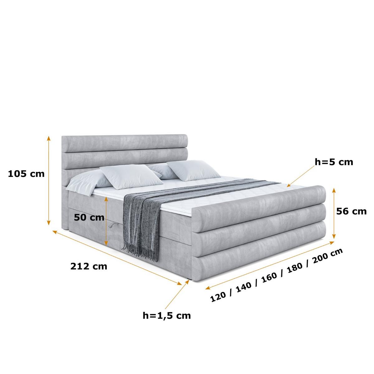 BOXBETT CELESTIA-Z - 180x200 cm - H3 - Hellgrau - Hellgrau, Holzwerkstoff (180/200cm) - ALTDECOR