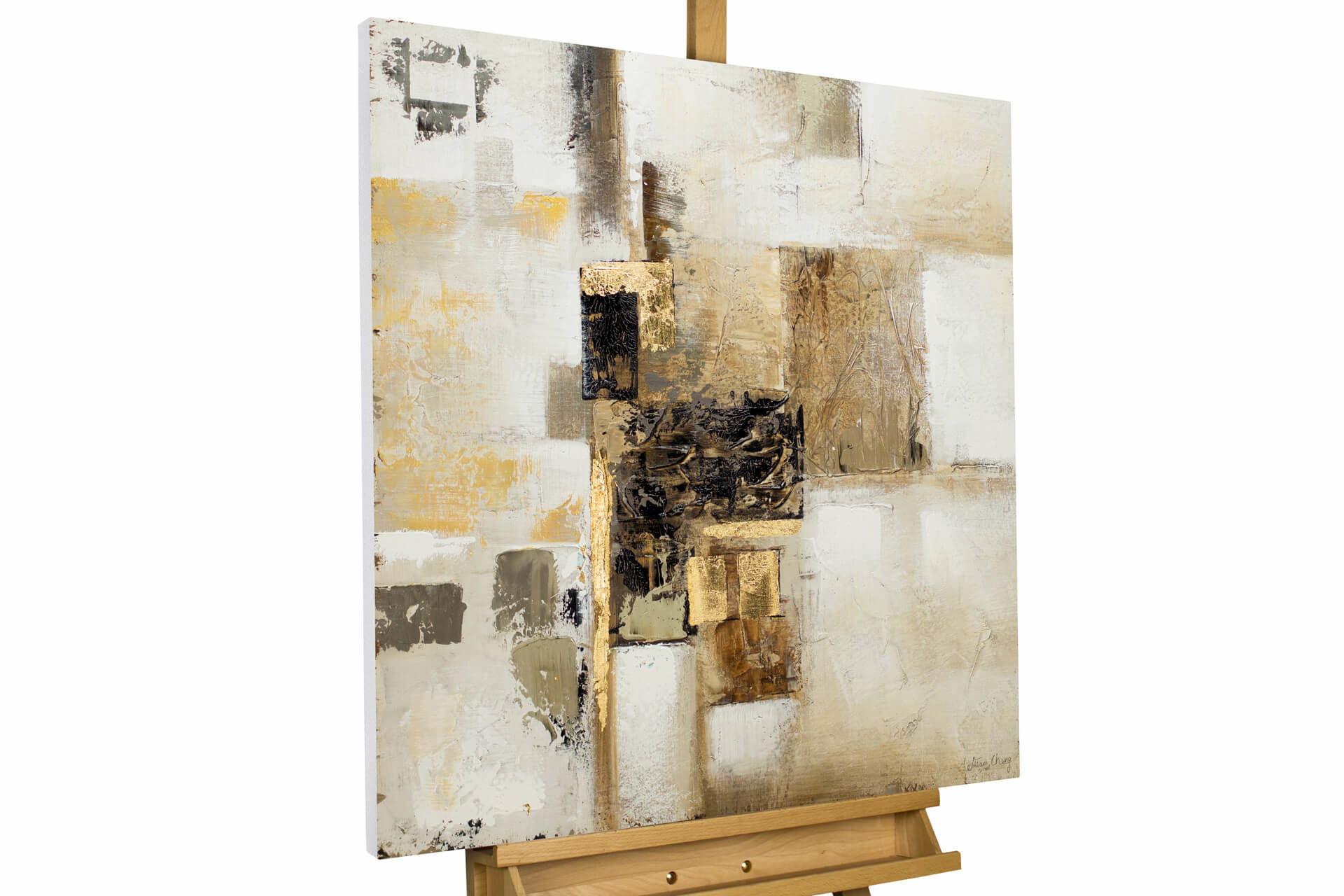ÖLGEMÄLDE 80/80 cm - Beige/Goldfarben, Holz/Textil (80/80cm) - KUNSTLOFT