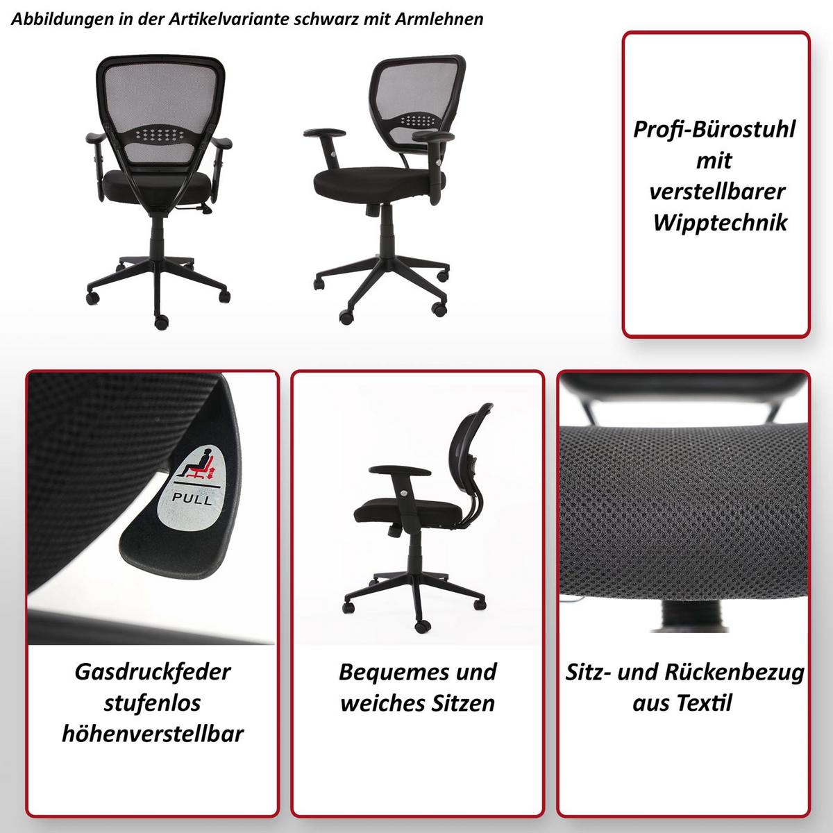 PROFI-BÜROSTUHL STOFF/TEXTIL Schwarz - Schwarz, Textil (72/110/60cm) - MCW