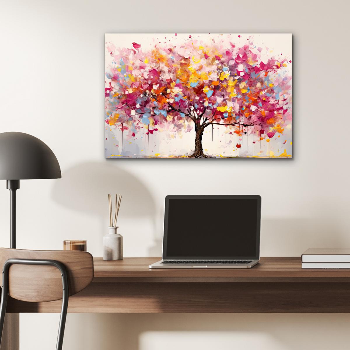 METALLBILD Aquarell - Baum - Kunst - Abstrakt Wandbild 60x40 cm - Multicolor, Metall (60/40cm) - MuchoWow
