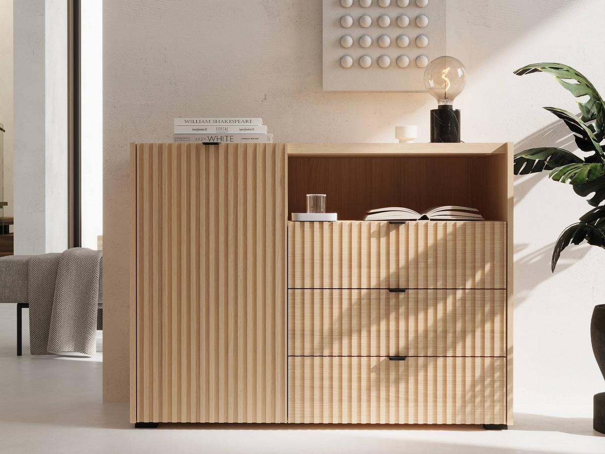KOMMODE Cyliza 1D3SZ - Eichefarben/Graphitfarben, Holzwerkstoff/Kunststoff (106/80/40cm) - MIRJAN24