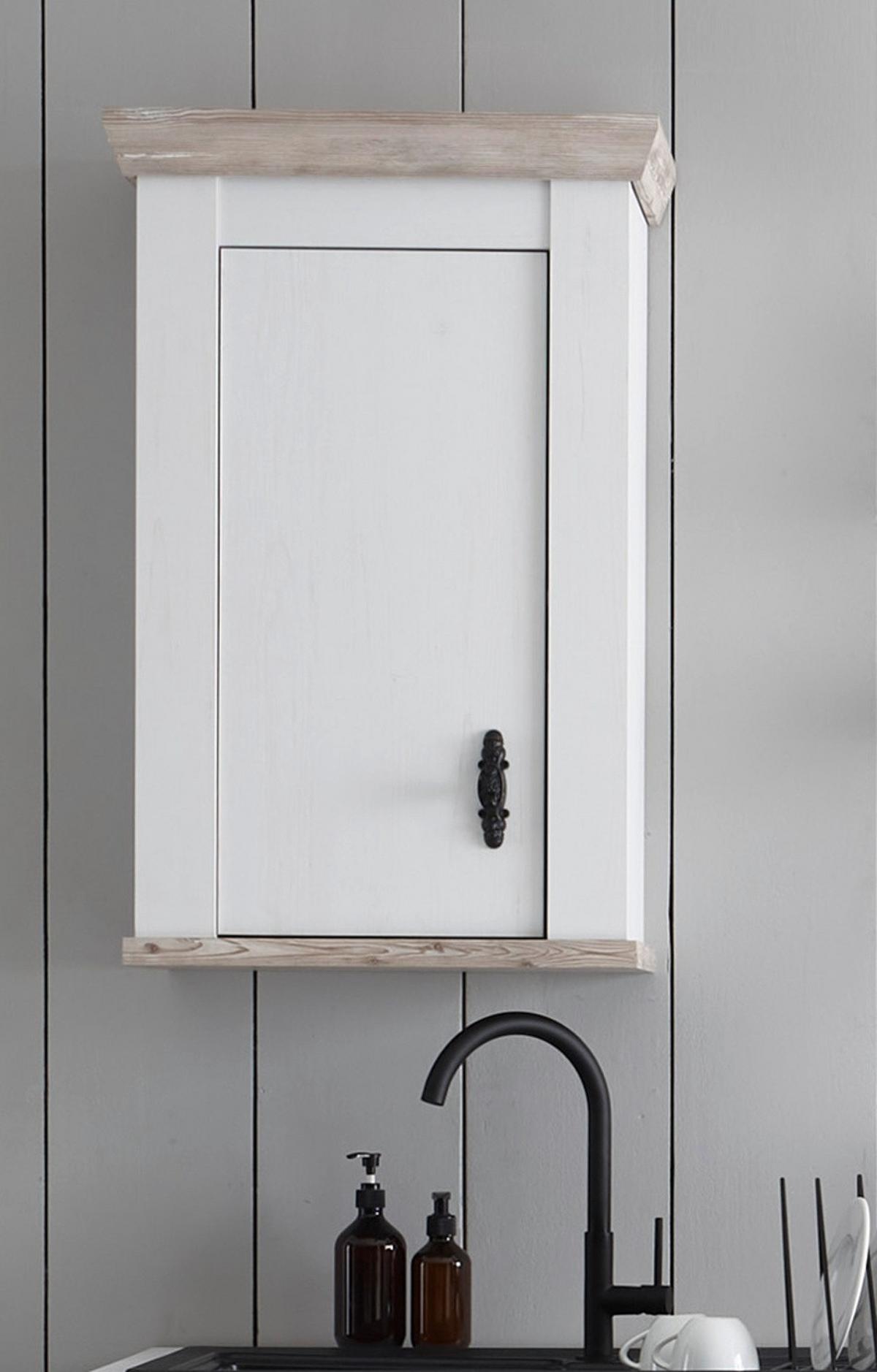 HÄNGESCHRANK weiß Pinie Landhaus, Küchenschrank hängend 55 x 85 cm, Soft-Close - Schwarz/Weiß, Holzwerkstoff/Metall (55/85/34cm) - Furn.Design