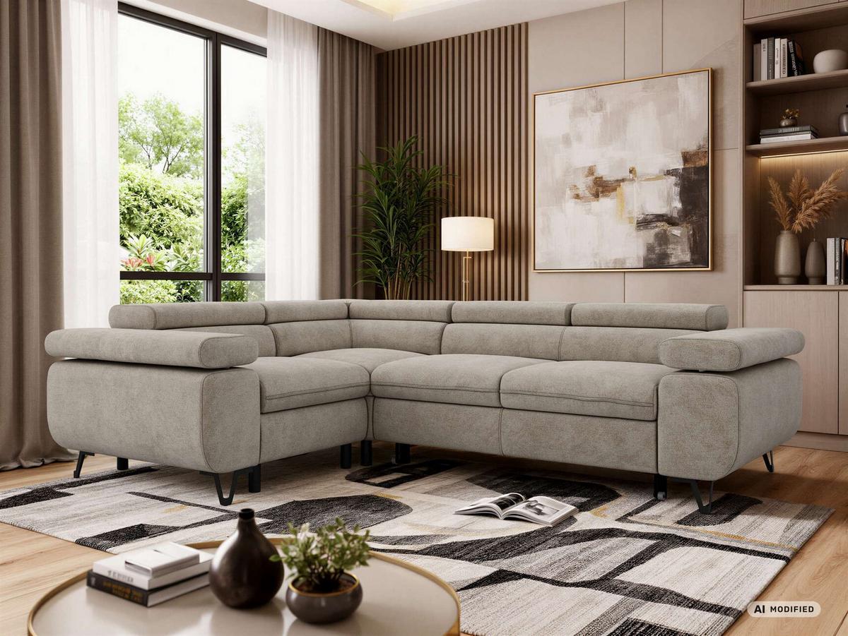 ECKSOFA FALCO L - Greige Stukture - Links Seite - Greige/Schwarz, Textil/Metall (197/268cm) - MKS