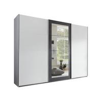 SCHWEBETÜRENSCHRANK 3-türig B270/H208/T65 cm, Kleiderschrank in Weiß mit Absetzungen in grauer Stahl-Optik / 22001 - Alufarben/Schwarz, Holzwerkstoff/Metall (270/208/65cm) - luma-home