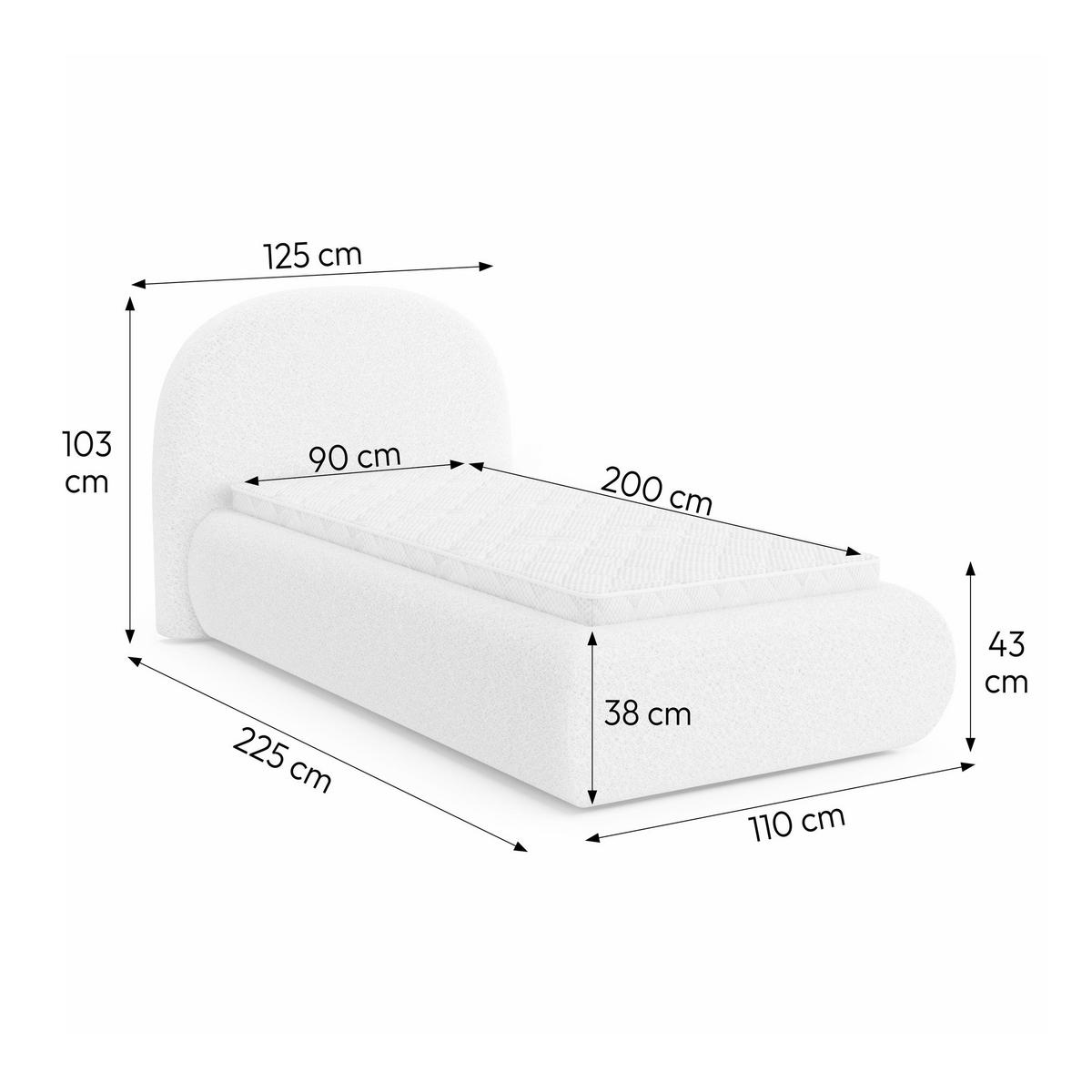 POLSTERBETT Motti 90x200, Einzelbett mit Bettkasten und Schaumstoffmatratze 10 cm, Creme - Creme, Holzwerkstoff (90/200cm) - Beautysofa