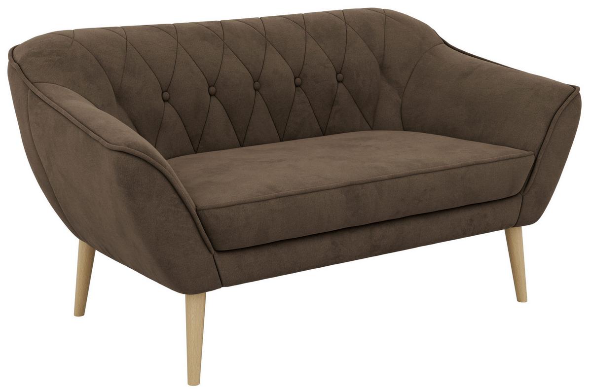 2-SITZER-SOFA PIRS - Braun Velvet - Holzbeine - Dunkelbraun/Buchefarben, Holzwerkstoff/Textil (140/75/74cm) - MKS