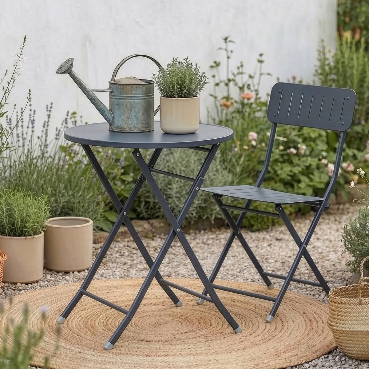 GARTENKLAPPTISCH Sande - Schwarz, Metall (62/62/71cm) - [en.casa]