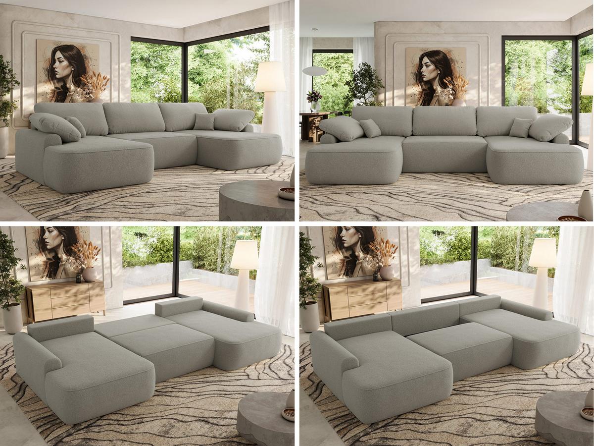 WOHNLANDSCHAFT CUBO U Hellgrau Boucle - Hellgrau/Schwarz, Kunststoff/Textil (370/100/187cm) - MKS