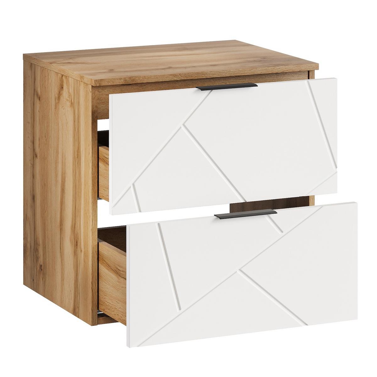 WASCHBECKENUNTERSCHRANK Manello 2 Schubladen Eiche mit Matt Weiß - 60 x 46 x 58 cm - Eichefarben/Weiß, Holz (60/58/46cm) - Badplaats