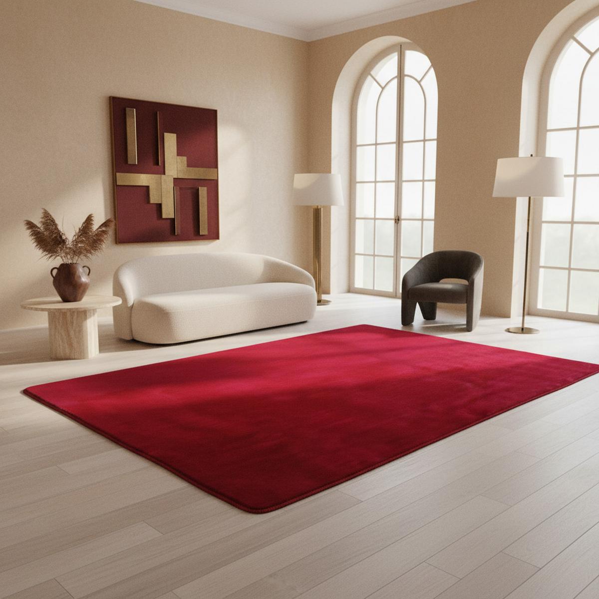 KURZFLORTEPPICH Waschbar ISAR, einfarbig, Rot, Ø 80 cm - Rot, Textil (80/80cm) - KADIMA DESIGN