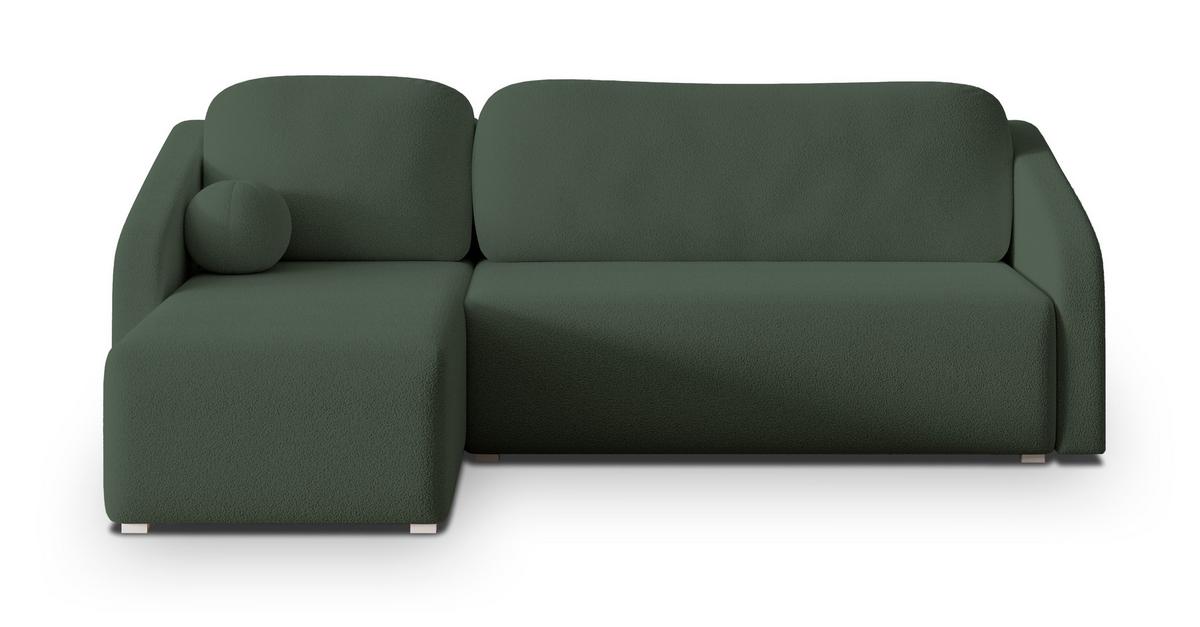ECKSOFA MARELLO Grün Boucle-Stoff mit Schlaffunktion - Grün, Holz (220/143cm) - MASSENO