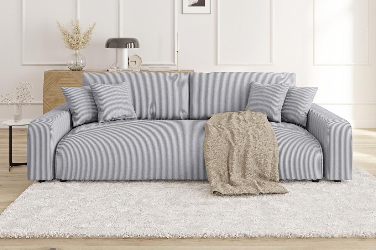 BIGSOFA Emma Hellgrau Cord - Hellgrau/Schwarz, Holz/Kunststoff (234/78/122cm) - S-Style Möbel