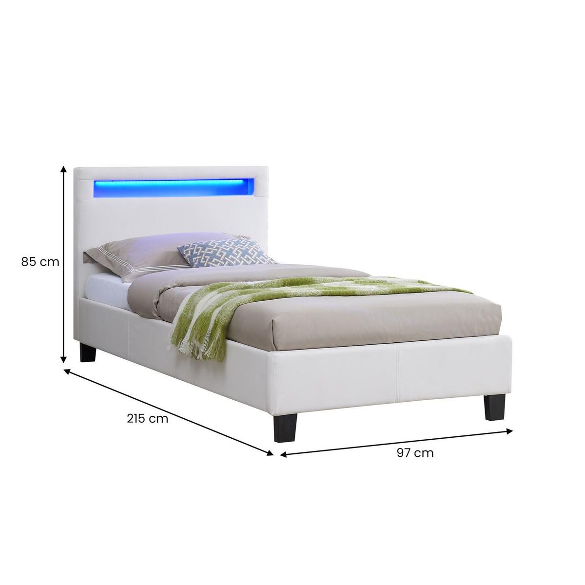 POLSTERBETT MIT LED MANDALAY 90X200 CM - Weiß, Textil (90/200cm) - CARO-Möbel