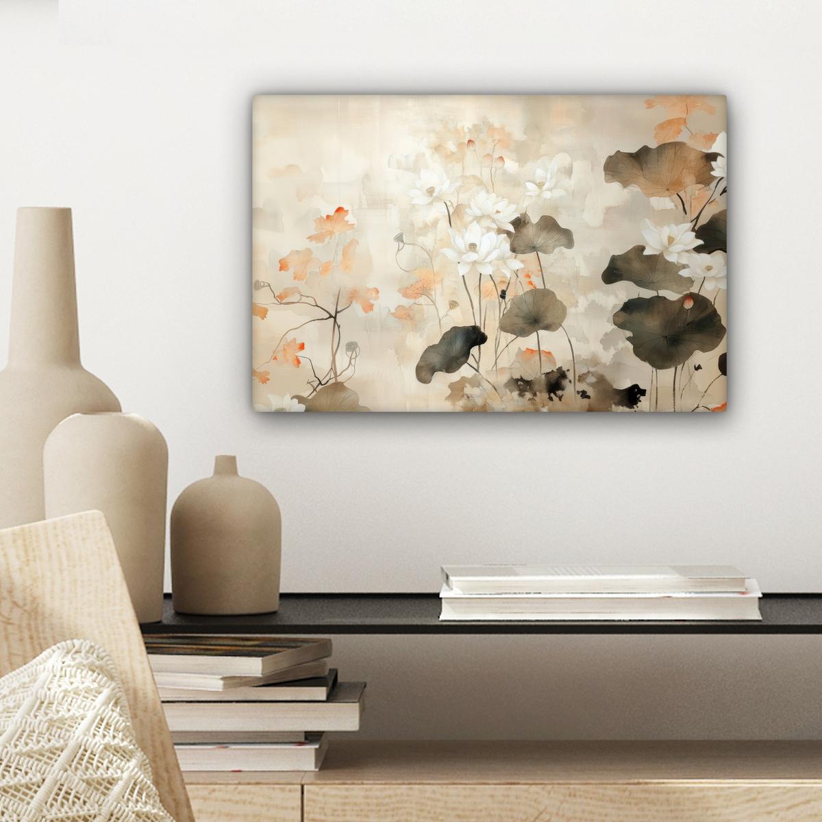 LEINWANDBILD Blumen - Japandi - Wabi sabi Deko Schlafzimmer 30x20 cm - Sandfarben, Textil (30/20cm) - MuchoWow