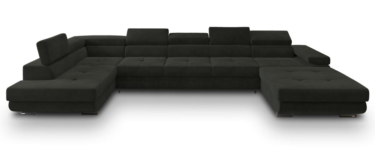 WOHNLANDSCHAFT TORIVA L-S Schwarz Velours-Stoff mit Schlaffunktion - Schwarz, Holz (418/90/202cm) - MASSENO