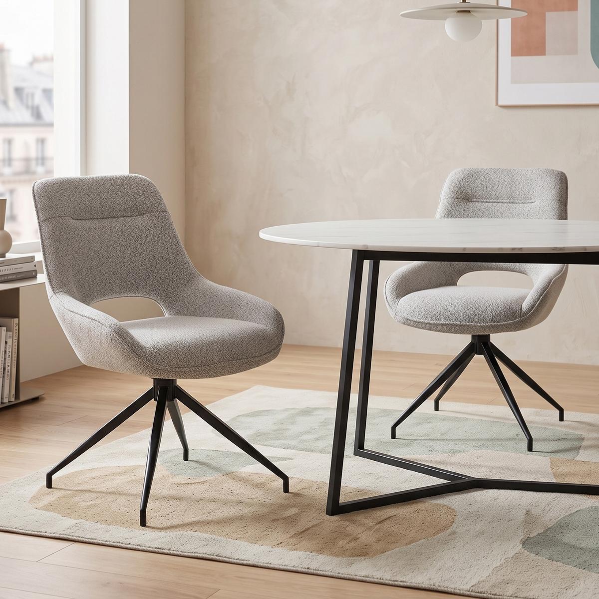 ESSZIMMERSTUHL 2er Set 360° Drehbar Beigegrau Stoff & Schwarzes Metallgestell - Greige, Textil (50/87/50cm) - Urban Meuble