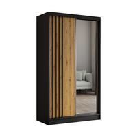 KLEIDERSCHRANK mit Spiegel-Schiebetüren und Aluminium-Leisten - NALLA - 120 cm Schwarz+Artisan+Schwarz - Schwarz/Eiche Artisan, Holzwerkstoff (120/216/61cm) - ALTDECOR