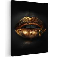 LEINWANDBILD Frau - Porträt - Lippen - Gold - Schwarz Room Decor 30x40 cm - Schwarz, Textil (30/40cm) - MuchoWow
