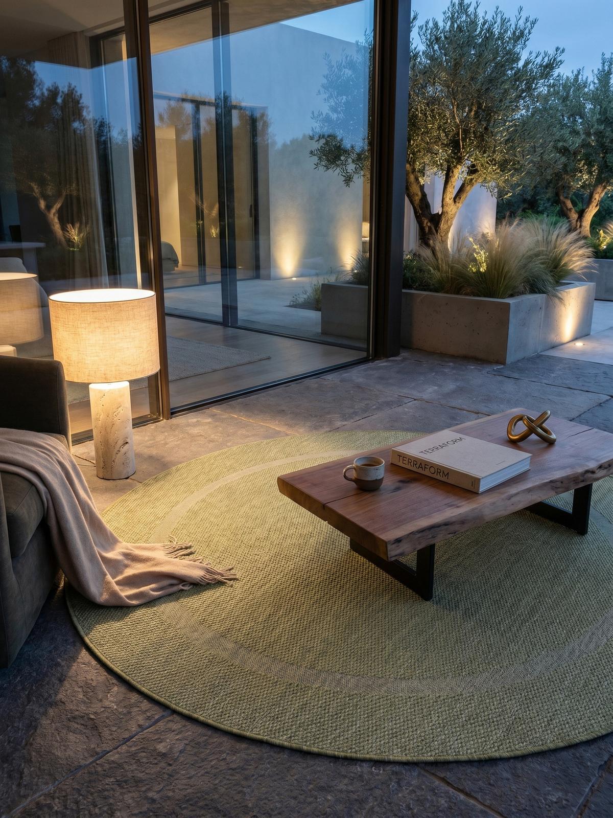 TEPPICH Outdoor ALSTER in Grün, einfarbig, Ø 120 cm - Grün, Textil (120/120cm) - KADIMA DESIGN