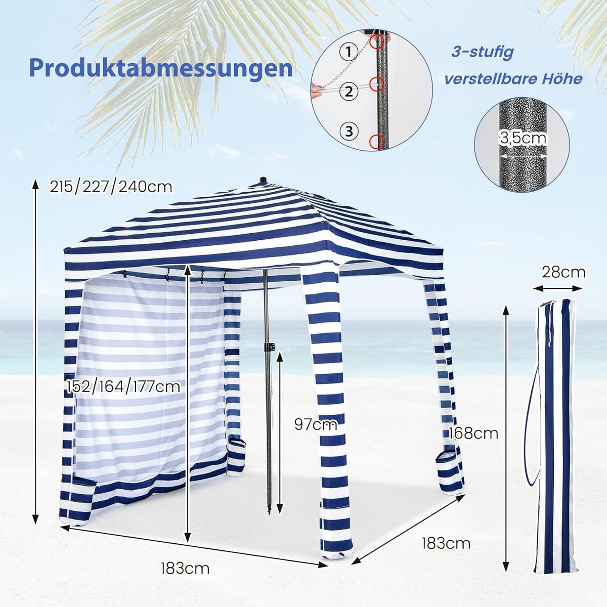 STRANDZELT Blau - Multicolor, Textil (183/240/183cm) - COSTWAY