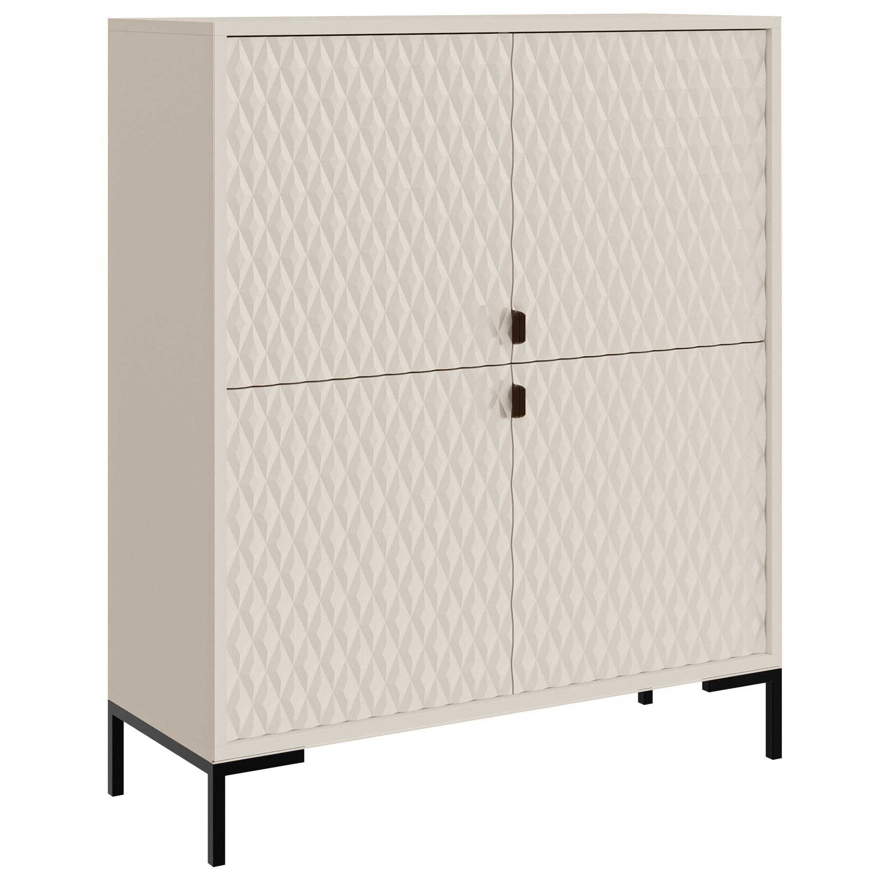 KOMMODE Montreal mit 4 Türen, dekorative 3D-Fronten, Highboard 100 cm, Kaschmir - Kaschmir/Schwarz, Holzwerkstoff/Metall (101/113/40cm) - Beautysofa