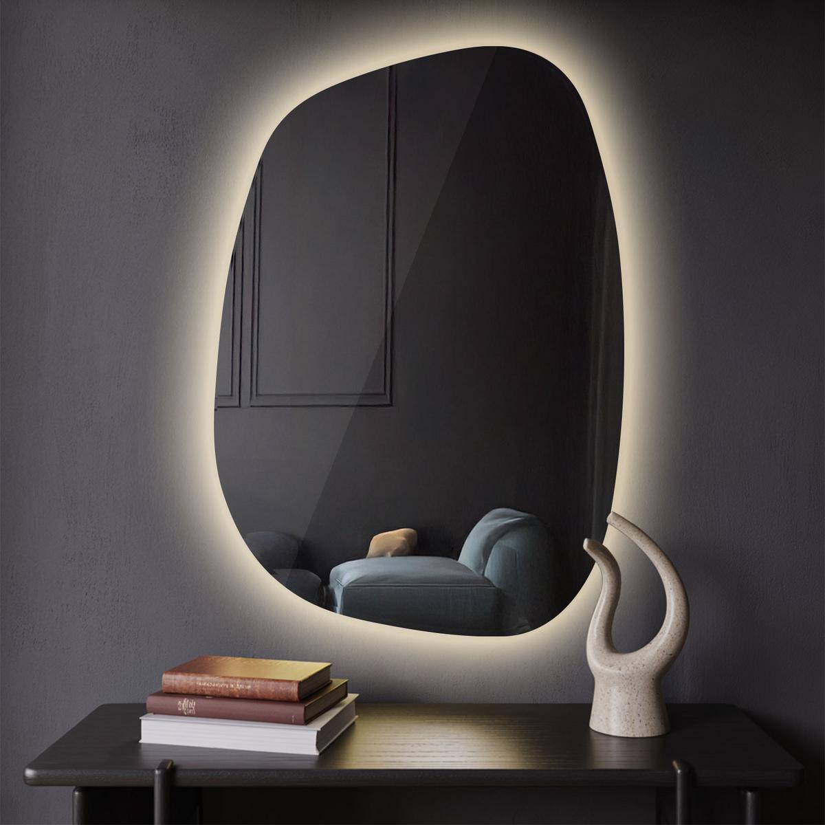 LED SPIEGEL 78,5 x 57 cm Unregelmäßige Form Warmweiß 3000K - Transparent, Glas (78.5/57/0.4cm) - TULUP