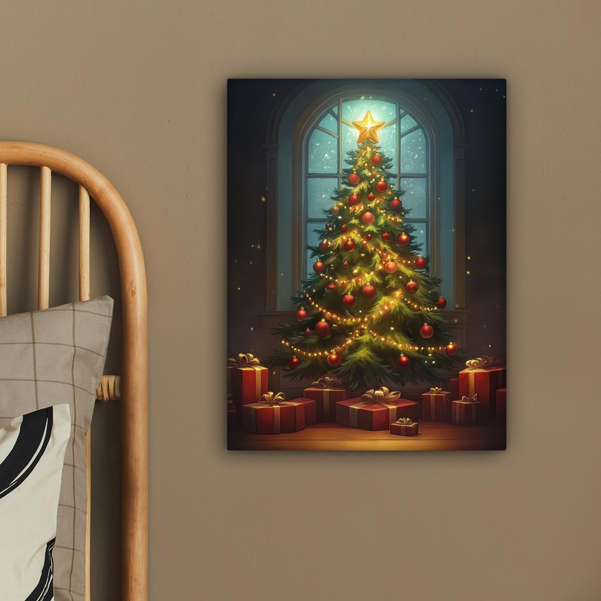 LEINWANDBILD Weihnachtsbaum - Geschenk - Winter Room Decor 30x40 cm - Grün, Textil (30/40cm) - MuchoWow