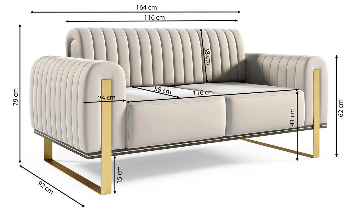 SOFA Parissa 164 cm - Ecru/Goldfarben, Textil/Metall (164/79/92cm) - Selsey