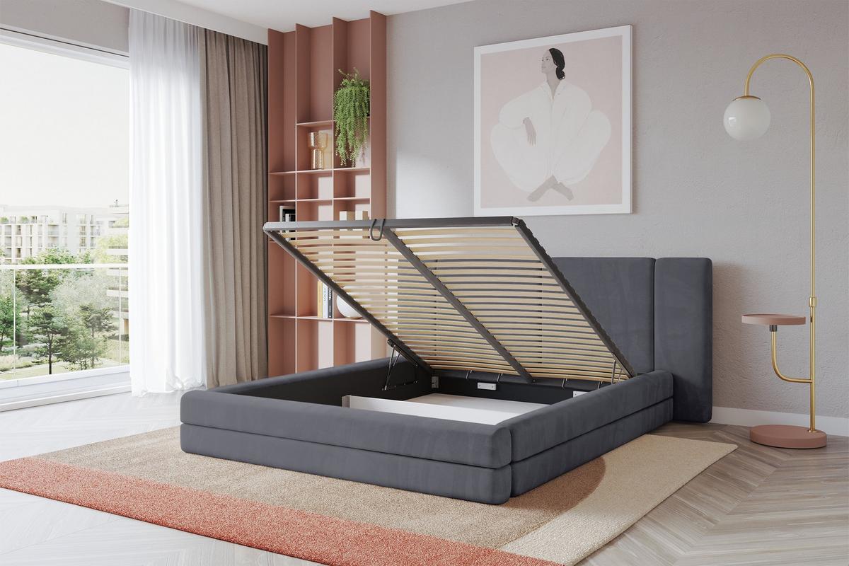 POLSTERBETT mit Bettkasten und Lattenrost, Bett mit Matratze H3/H4 - TEVO 140x200 Dunkelgrau - Dunkelgrau, Holzwerkstoff/Textil (140/200cm) - ALTDECOR