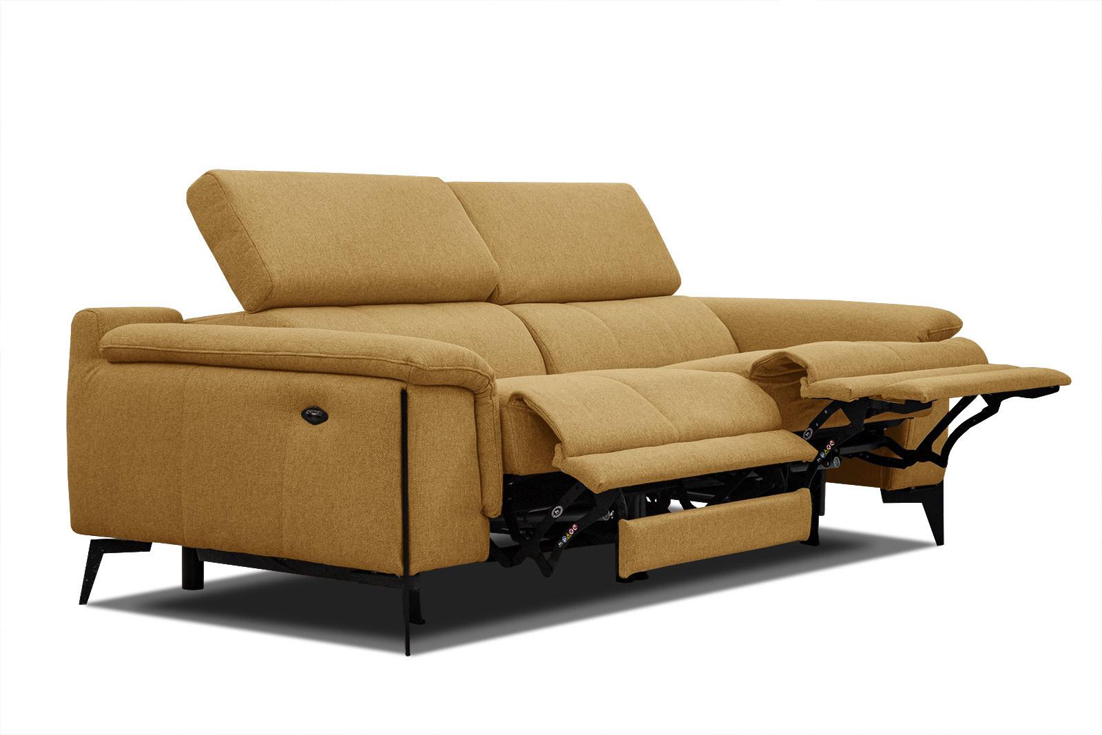 RELAXSOFA MATERA 3-Sitzer mit 2 Relaxfunktionen, dunkelgelb - Dunkelgelb/Schwarz, Holzwerkstoff/Textil (212/82/103cm) - Wozimo