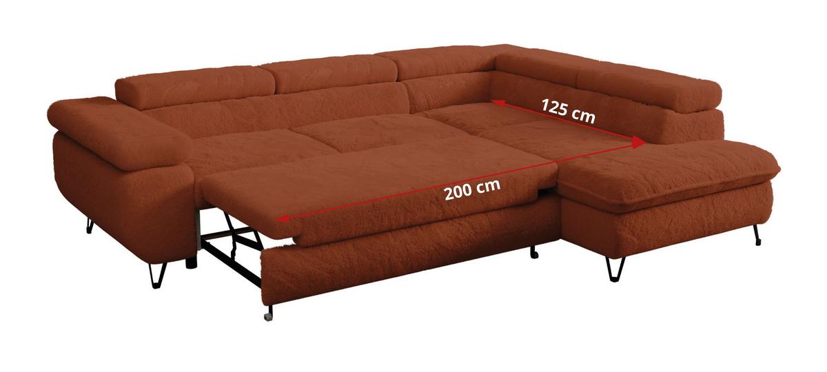 ECKSOFA PEDRO L Orange Plüsch - Rechts Seite - Schwarz/Orange, Textil/Metall (273/208cm) - MKS