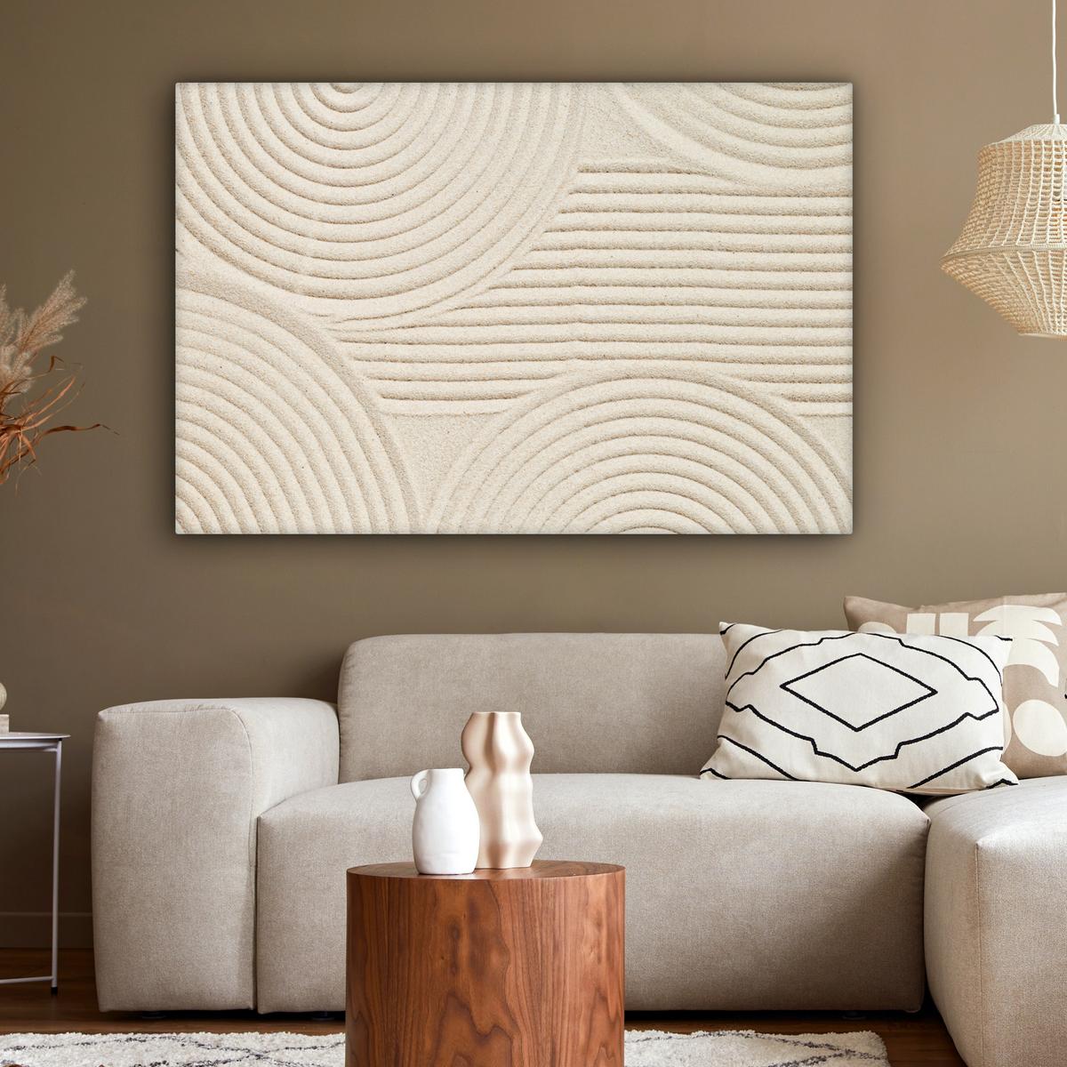 LEINWANDBILD Muster - Abstrakt - Weiß Wohnzimmer Groß 120x80 cm - Beige, Textil (120/80cm) - MuchoWow