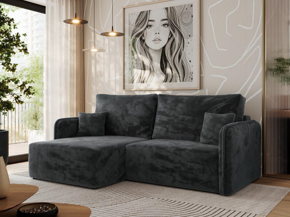 ECKSCHLAFSOFA MESTO L Dunkelgrau Plüsch - links - Dunkelgrau/Schwarz, Kunststoff/Textil (227/147cm) - MKS