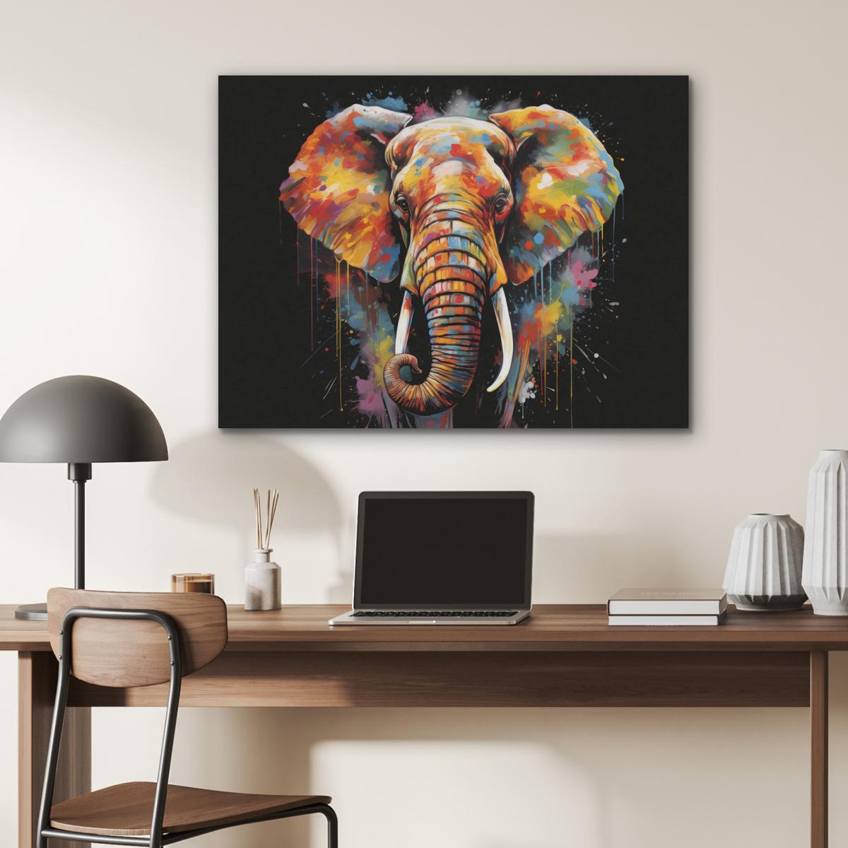 AKUSTIKBILD Elefant - Graffiti - Schwarz - Tiere - Farben Gemälde 80x60 cm - Schwarz, Kunststoff (80/60/0.9cm) - MuchoWow
