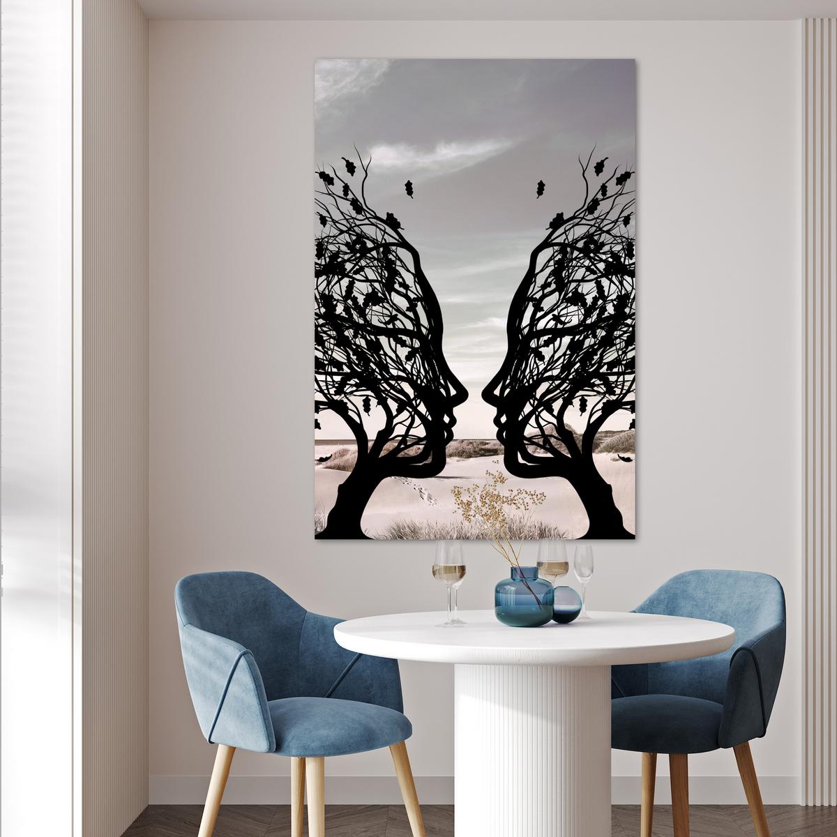 POSTER Strand - Meer - Menschen - Baum - Moderne Kunst Wandbild Schlafzimmer 80x120 cm - Hellgrau, Papier (80/120/0.1cm) - MuchoWow