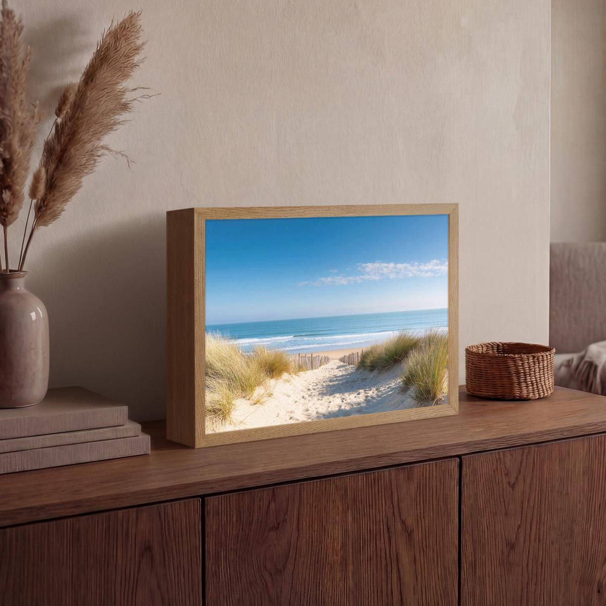 WANDLEUCHTE MIT AKKU Strand - Meer - Düne - Sand - Sommer 40x30 cm - Sandfarben, Holzwerkstoff (40/30/8cm) - OnlyWow