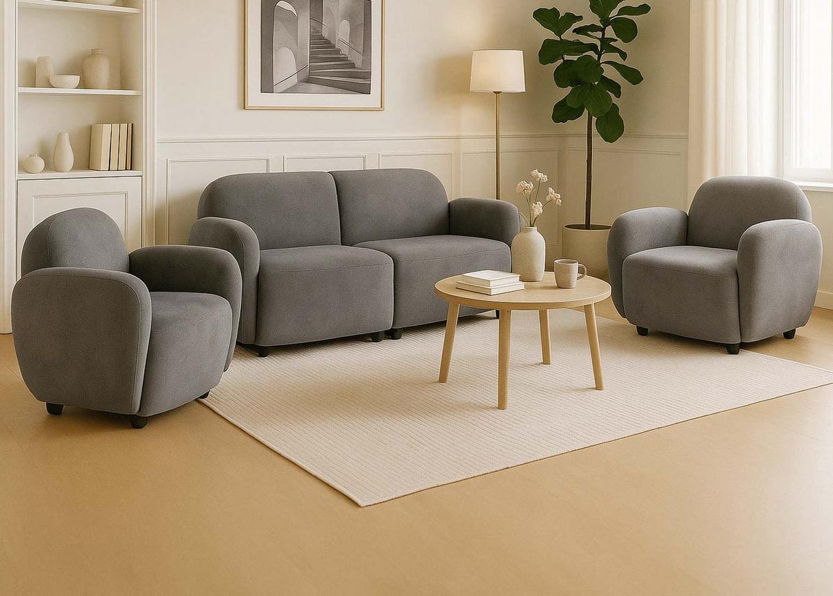 WOHNZIMMER-SET Hellgrau - Hellgrau, Textil (148/77/79cm) - MCW