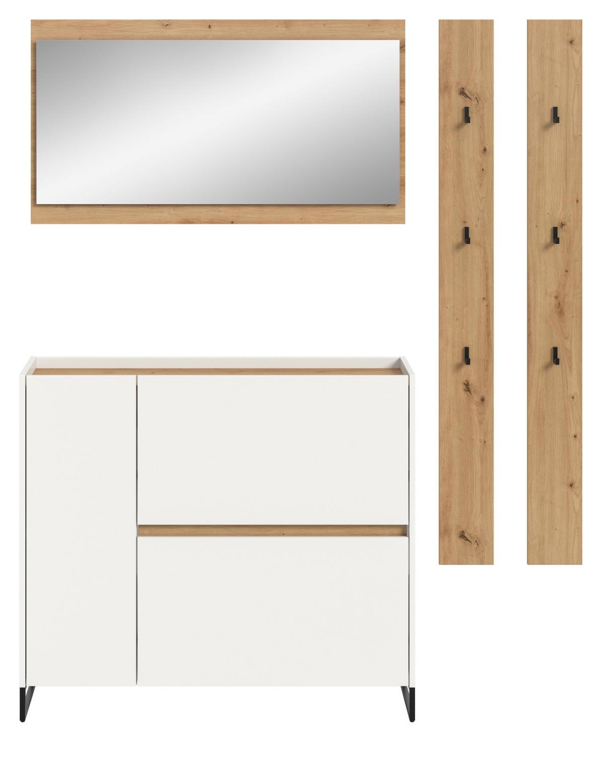 GARDEROBEN-SET weiß, Eiche Artisan 4-teilig 172 cm, Kombination mit Soft-Close - Schwarz/Weiß, Glas/Holzwerkstoff (172/197/32cm) - Inn.Furn