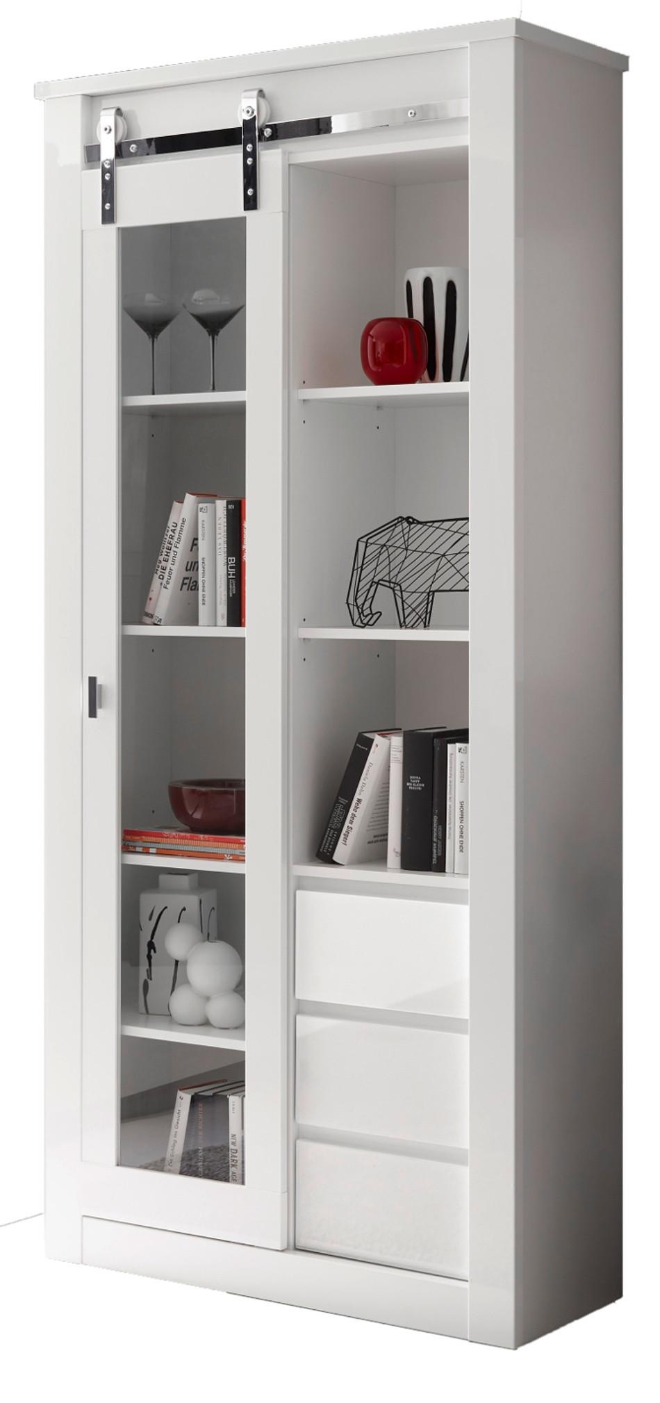VITRINE weiß Hochglanz 93 x 201 cm, Vitrinenschrank mit Soft-Close - Chromfarben/Weiß Hochglanz, Glas/Holzwerkstoff (93/201/38cm) - Furn.Design