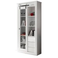 VITRINE weiß Hochglanz 93 x 201 cm, Vitrinenschrank mit Soft-Close - Chromfarben/Weiß Hochglanz, Glas/Holzwerkstoff (93/201/38cm) - Furn.Design