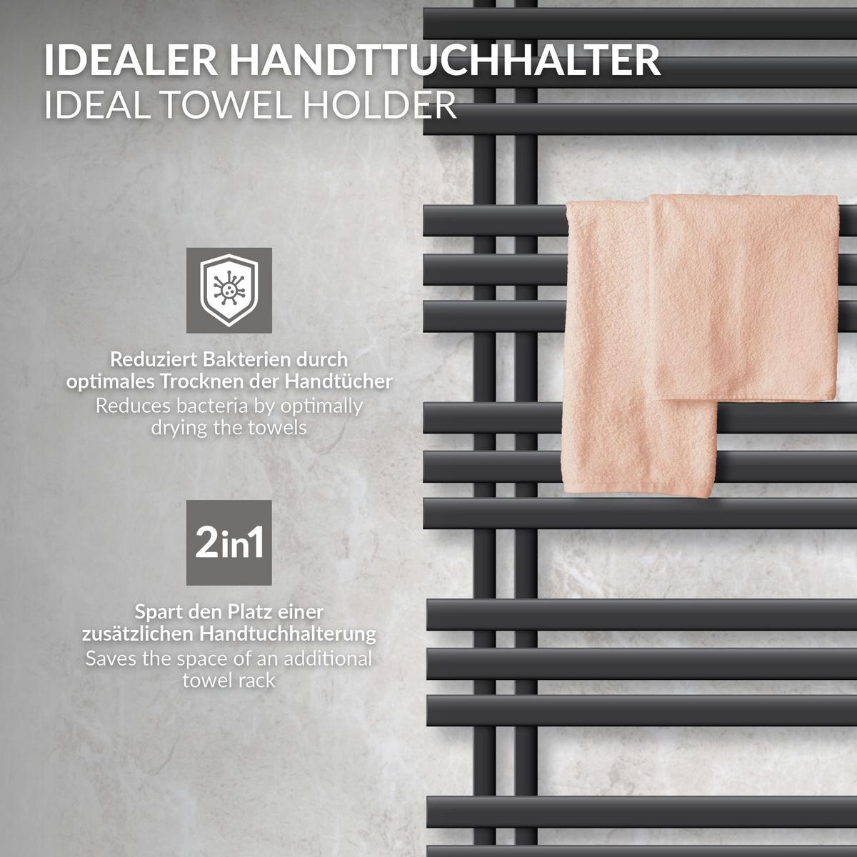 BADHEIZKÖRPER elektrisch Iron EM 500x1400 mm Anthrazit mit Heizstab 1200W Digital - Anthrazit, Metall (50/140/4cm) - LuxeBath