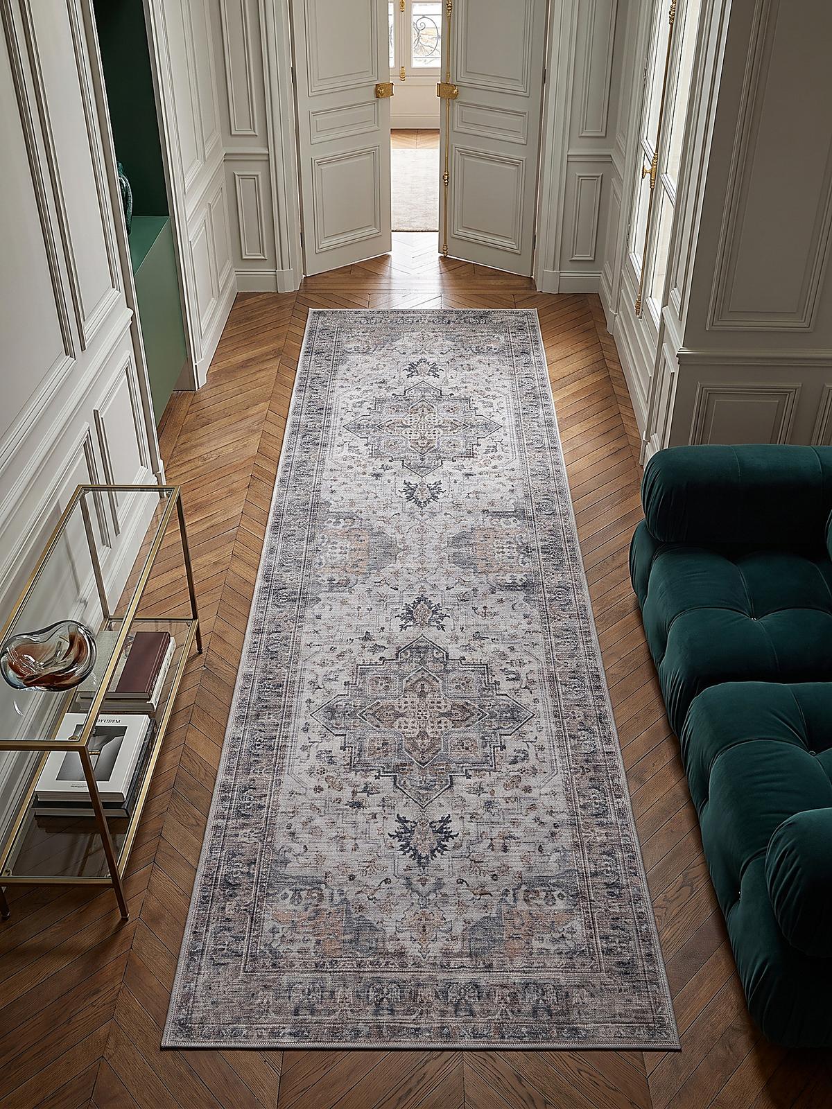 LÄUFER waschbar, mit Medaillon, VERNANTE in Beige-Grau, 80 x 250 cm - Beige, Textil (80/250cm) - KADIMA DESIGN