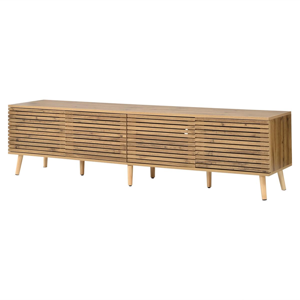 TV-LOWBOARD Holzoptik 180cm mit 4 Lamellentüren für TVs bis 75 Zoll - Naturfarben, Holzwerkstoff (180/46/40cm) - Urban Meuble