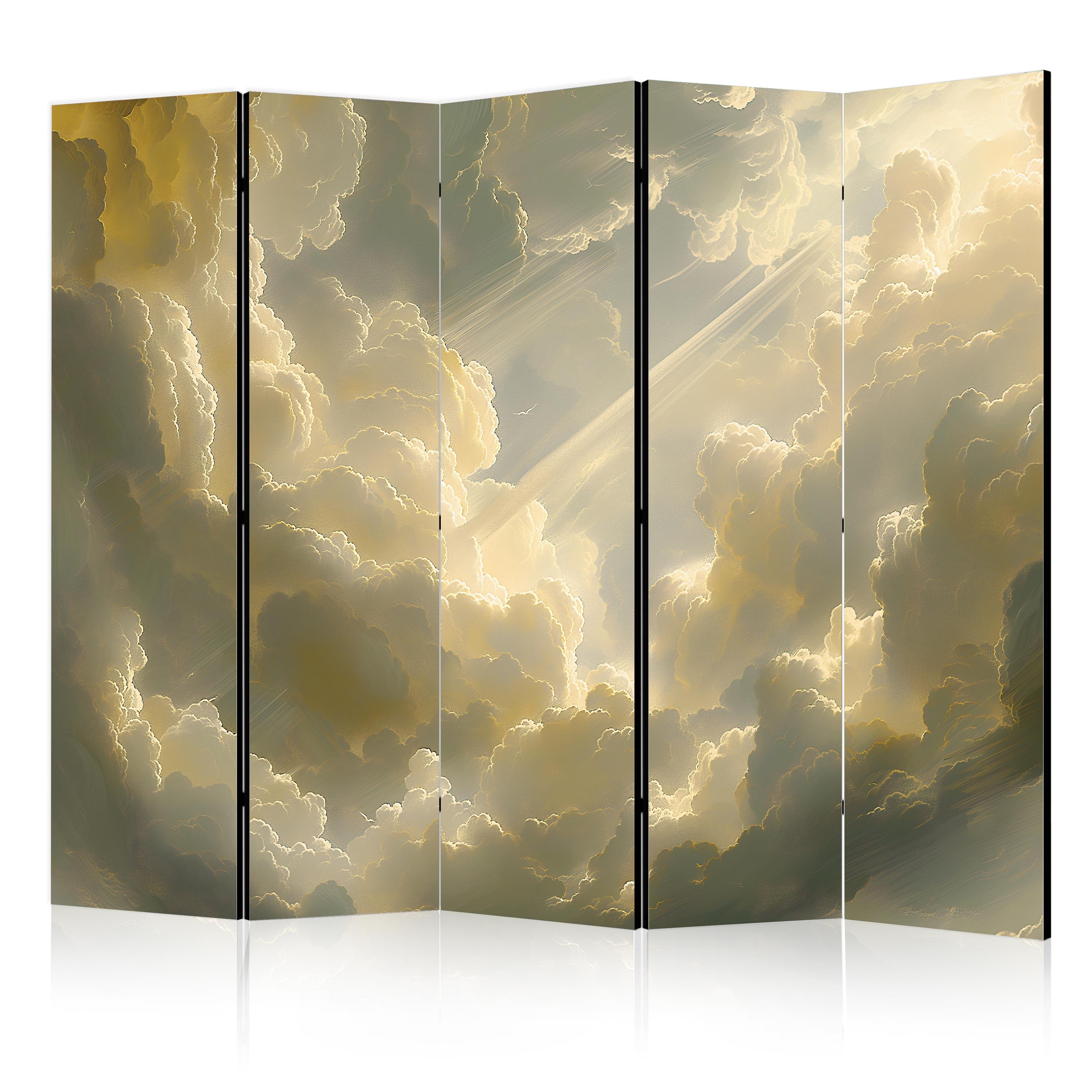 PARAVENT Akustik 5-tlg 225x172 cm Wolken Himmel Licht - Gelb, Holz/Textil (225/172/3cm) - Muralo