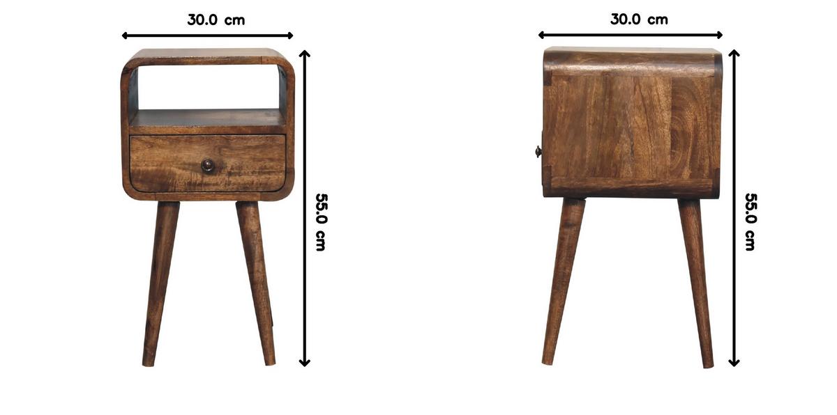 NACHTSCHRANK mit offenem Fach, 1-Drawer, Nordische Beine - Messingfarben/Braun, Holz/Metall (30/55/30cm) - Artisan Furniture