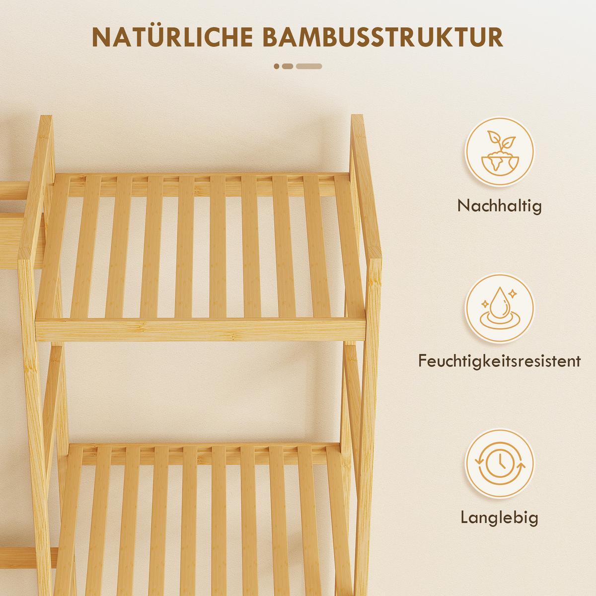 GARDEROBENSTÄNDER mit 10 Haken 104/33/175 cm Natur - Naturfarben/Grau, Holz/Bambusholz (33/175/104cm) - HOMCOM